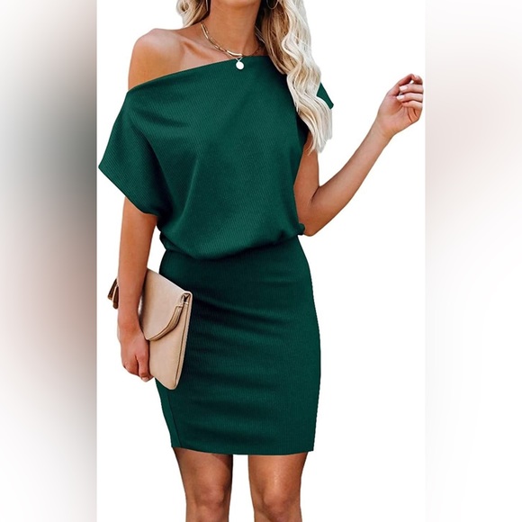 🎉HP🎉 Ezbelle Off-the-Shoulder Bodycon Dress - blackish green - size XXL - NWT - Picture 1 of 6